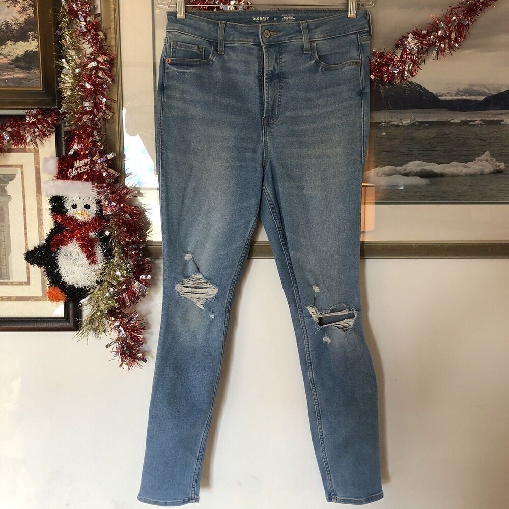 Old Navy 360 Stretch Extra High Rise Rockstar Super Skinny Blue Jeans 10 A3084